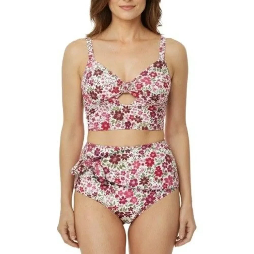 Tahari Multi Red Floral Tankini Bikini Swimsuit Set Women’s Size Medium M NWT